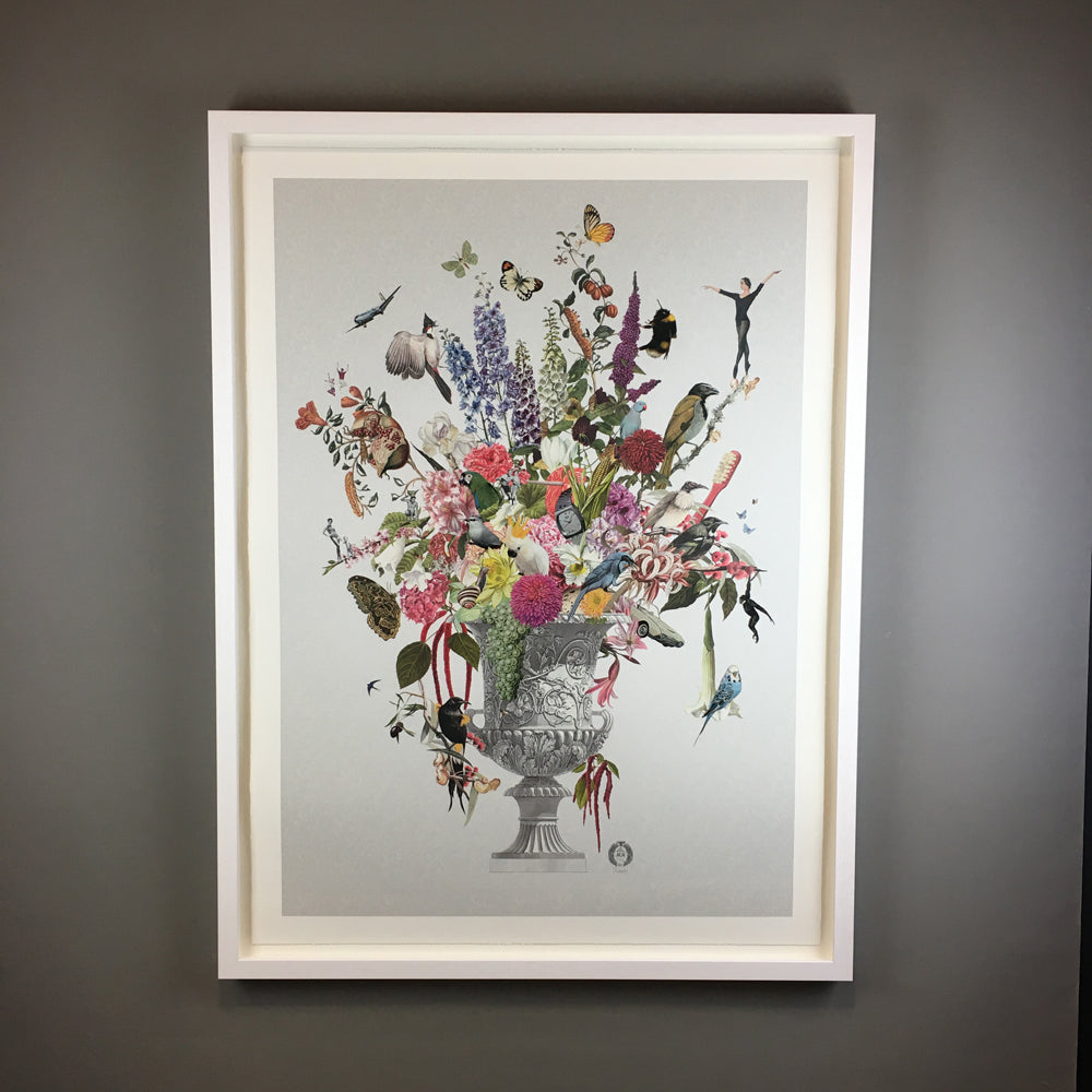 Maria Rivans Objects The artwork features a collage of various vintage images, including a ...