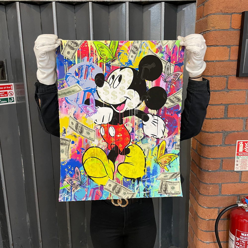 Print of a graffiti-style Mickey Mouse with a variety of colors
